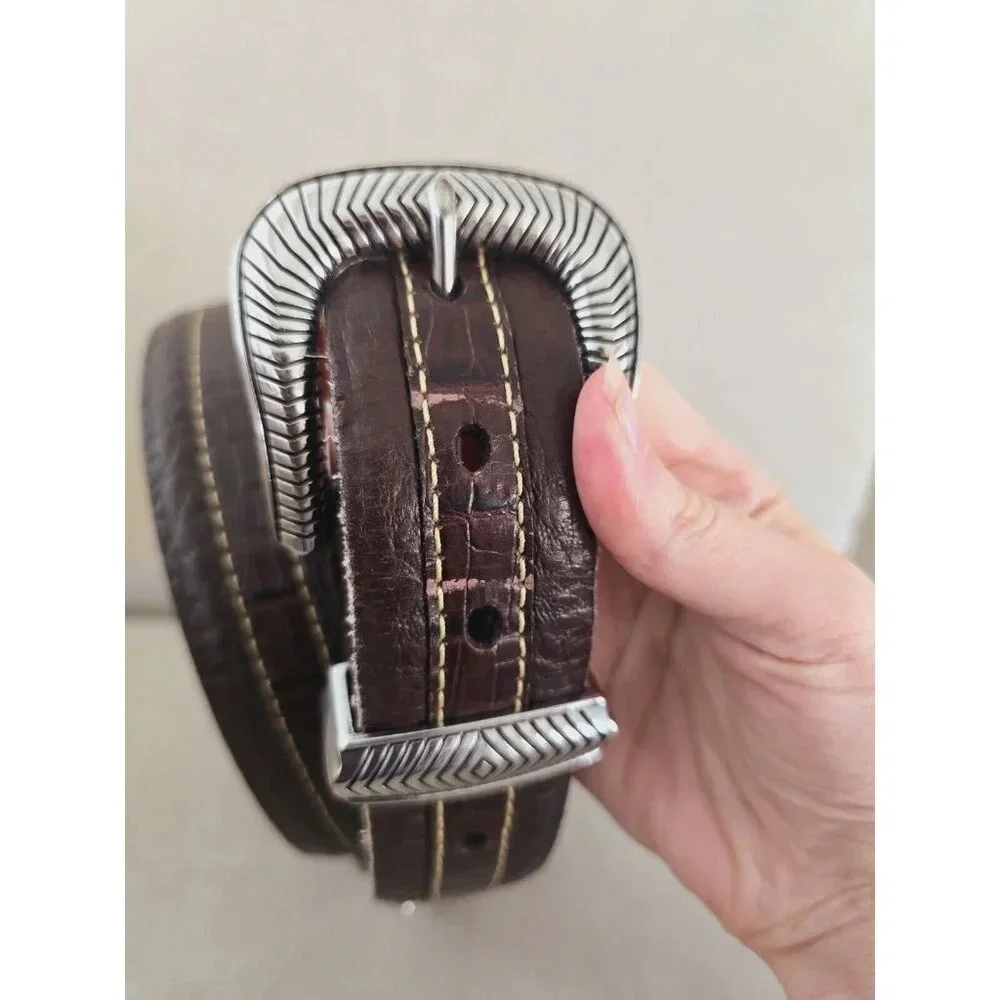 Vintage Bison Coloma Brown 5162 Leather Buckle Belt USA Croc Emboss Mens Size 40